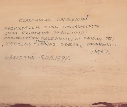 02 Karczma przy Rąbanym Gościńcu, 1998, mal. Tadeusz Babiarz, rewers