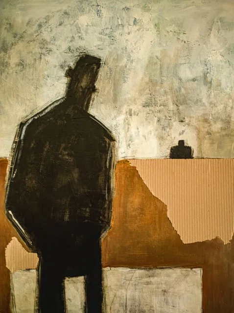  obraz do wystawy prezentujący ciemną postać 