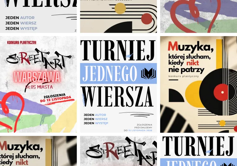kolaż z plakatów promujących jesienne konkursy w SCEK 